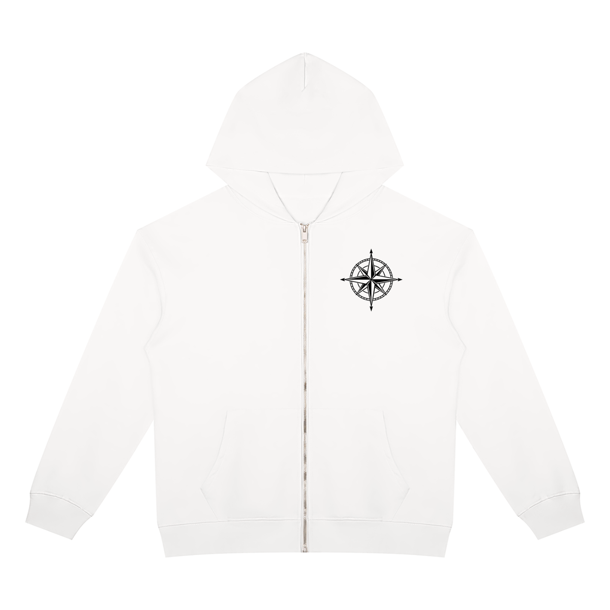 White/Black Heavyweight Full Zip Hoodie Compass